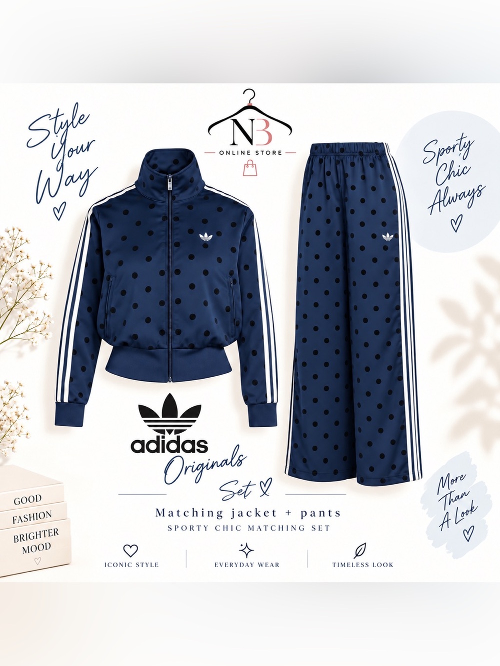 Adidas originals Navy Polka Dot Track Jacket & Pants Set